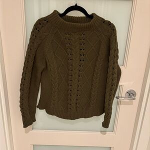 NWOT J. Crew Olive Open Cable Knit Sweater